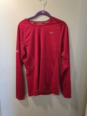 Nike Dri-fit Long Sleeve Miler Shirt Mens Size Small . Running Tee. Red.